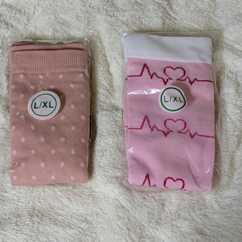 Pink Heart & Polka Dot Knee-High Compression Socks L/XL